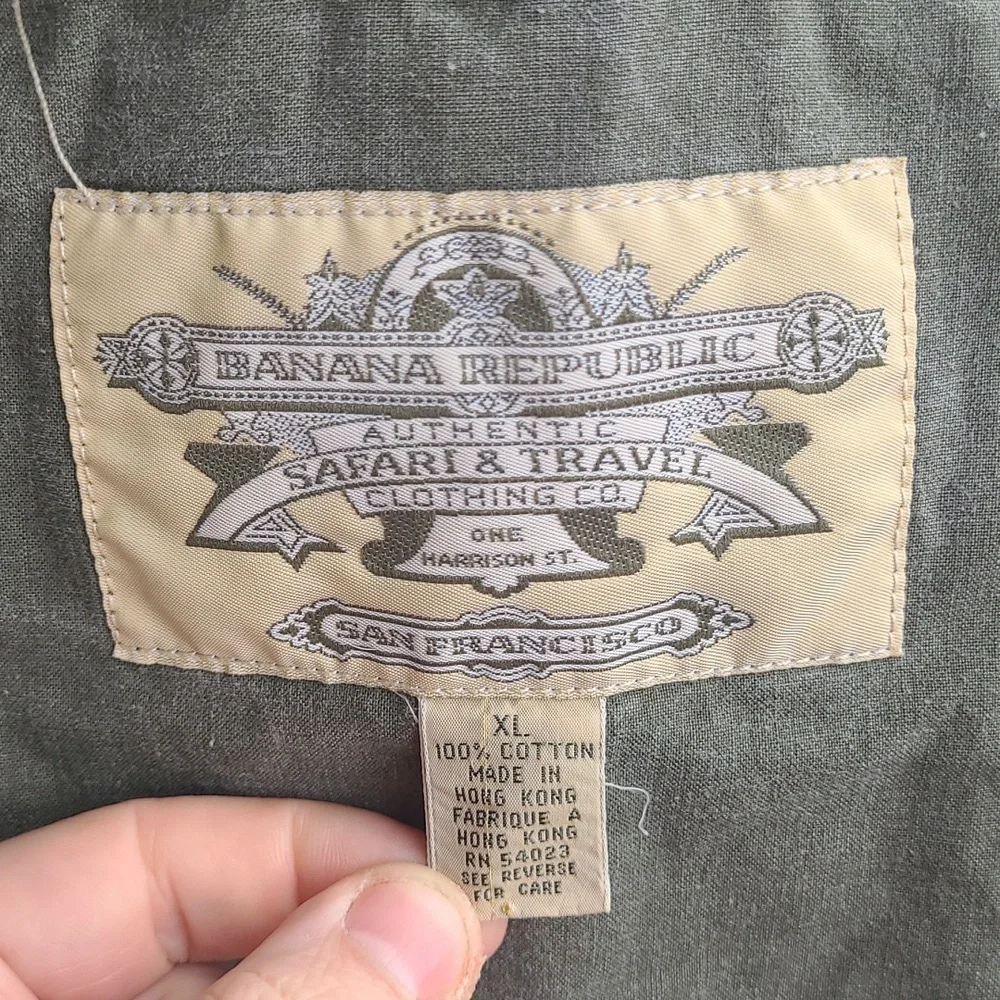 BANANA REPUBLIC Safari & Travel‎ Green Grey Cotton Mens XL Full Zip Up Vest VTG